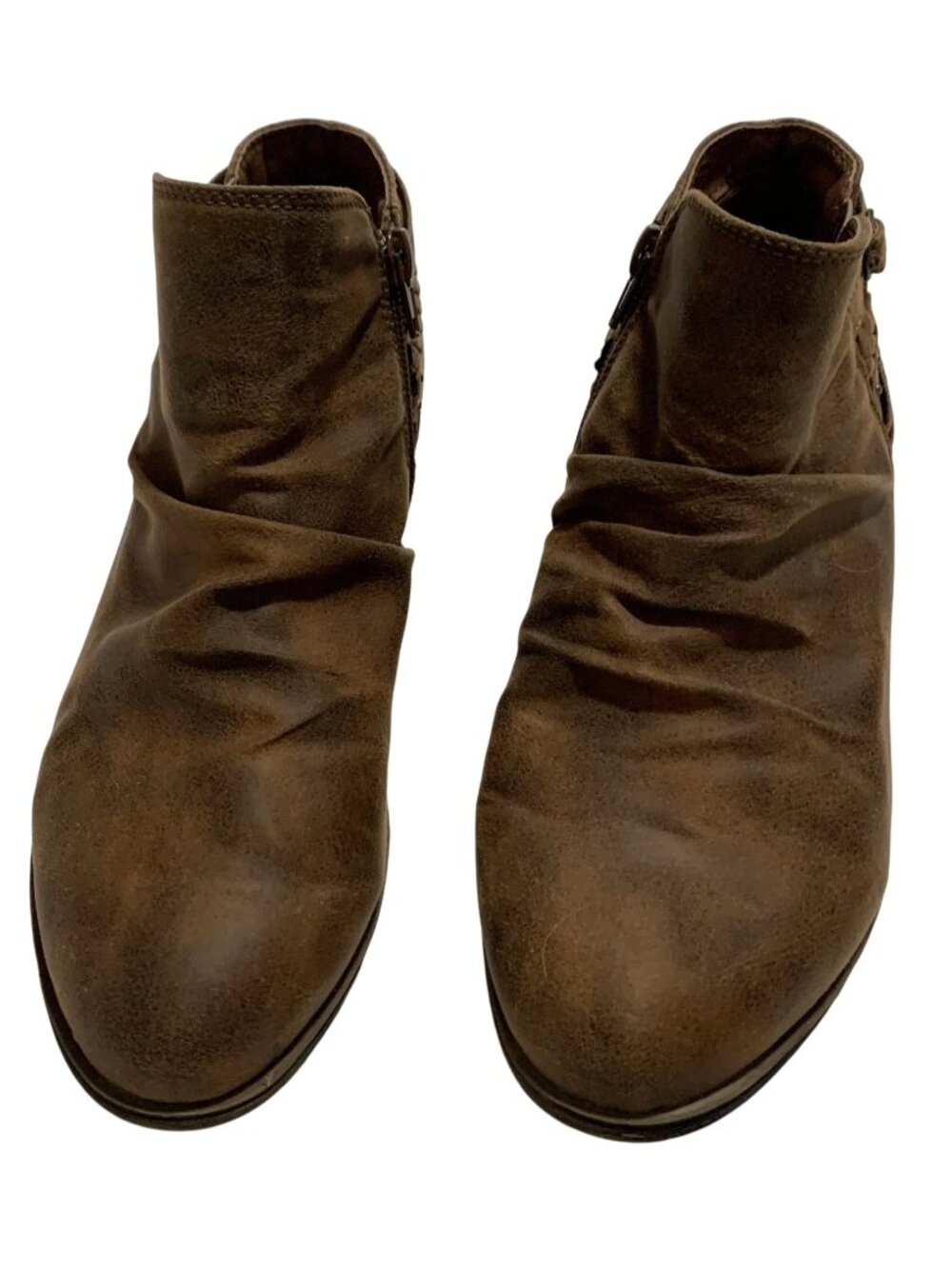 Sugar Womens Brown Faux Leather-Look Ankle Booties Braided Detail 7 Side Zipper